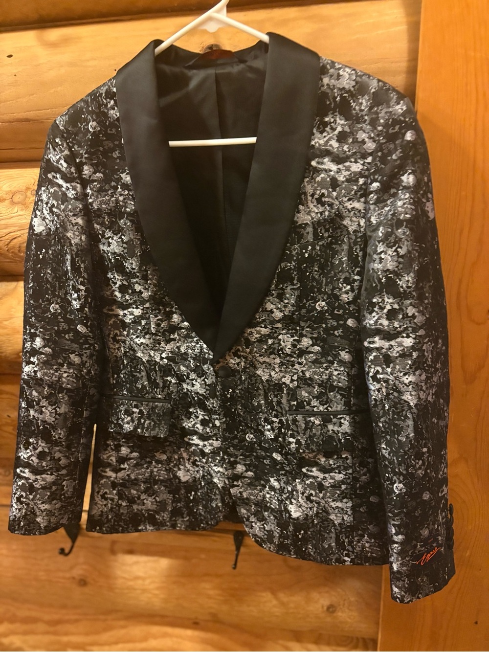 Egara Black and White Abstract Shawl Collar Blazer